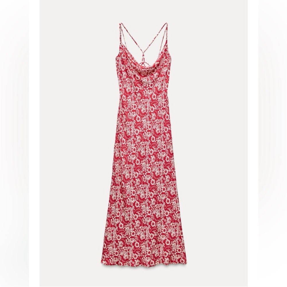 Zara Floral Red and White Maxi Slip Dress